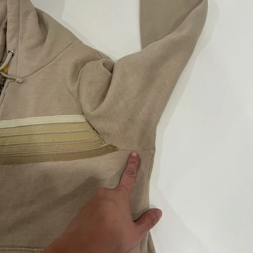 Aviator Nation 5 Stripe Hoodie Sweatshirt Small Full Zip Sand Tan - Picture 11 of 15